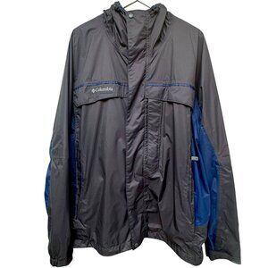 COLUMBIA 365 Vertex Windbreaker Jacket Mens XXL Gray Blue Hood Hiking Rugged